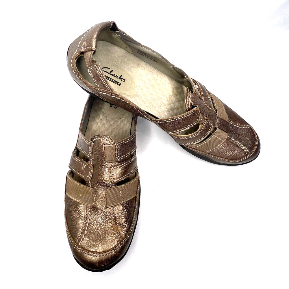 Clarks Haley Stork Womens 11M Leather Loafers Sandals Metallic Bronze Flats
